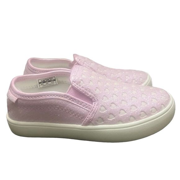 New Carters Tween 12 Glitter Hearts‎ Slip-On Shoes Toddler Sz 8 Pink Casual Cute - Picture 5 of 11